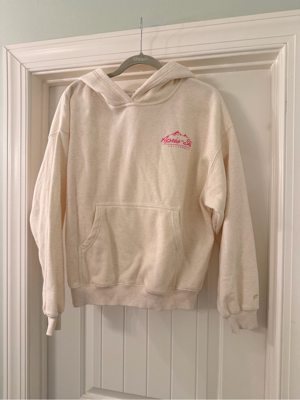 Fabletics Cream Hoodie with Pink Logo